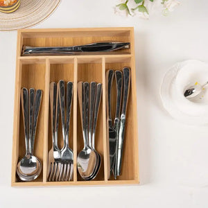 Hot Trend Vault silverware drawer organizer tray with divided compartments for efficient space-saving utensil storage.