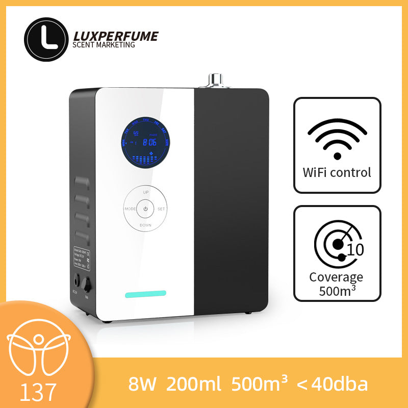 Luxperfume Column Aroma Diffuser with 120ml capacity, smart touch control, premium metal finish for home, office, and hotel use.
