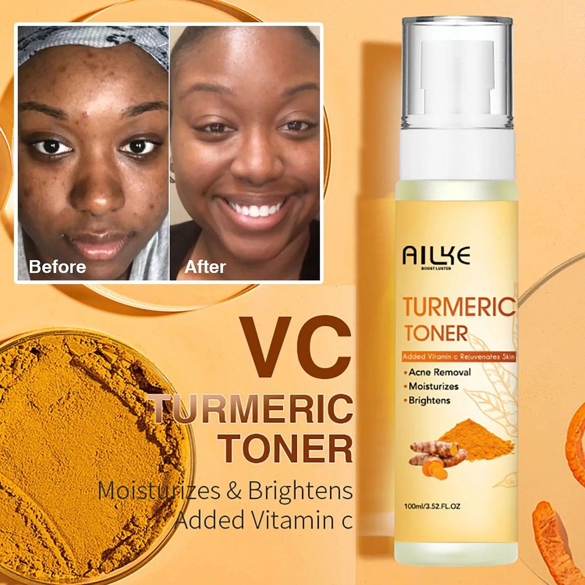 Organic turmeric skin care set by Hot Trend Vault, includes products for all skin types to brighten, even tone, and clear acne.