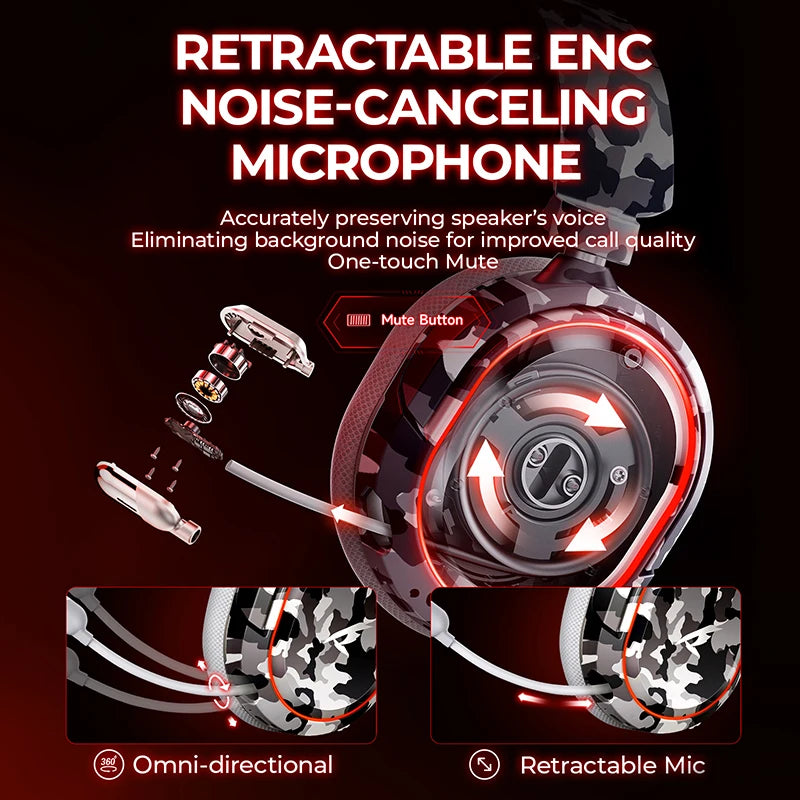 Picun G2 Wireless Gaming Headset Bluetooth 2.4G Headphones 7.1 Surround 5ms Low Latency ENC Mic for PC PS4 PS5 Phone Switch