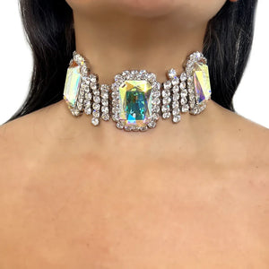 StoneFans Geometric AB Color bridesmaid jewelry set with earrings, necklace, and bracelet from Hot Trend Vault, featuring colorful geometric designs.