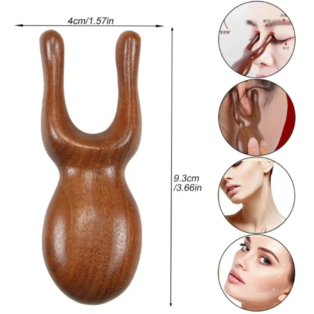 Wooden Gua Sha Facial Tools Head Massager Sandalwood Wood Massage Tool for Face Nose Eye Wood Massage Acupressur Tools