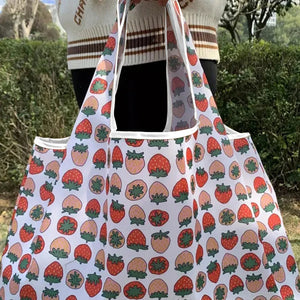 Hot Trend Vault Clyine reusable folding shopping bag with cartoon lemon and strawberry print, eco-friendly portable tote for shoppers