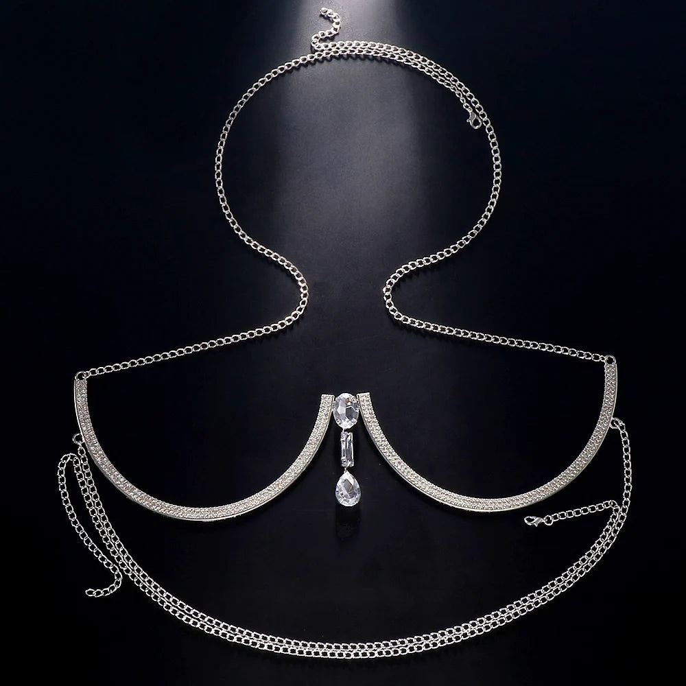Fashion Water Drop Chest Bracket Jewelry Bra Top Necklace Rhinestone 2024 Sexy Body Chain Jewelery Lingerie Bikini Harness Club