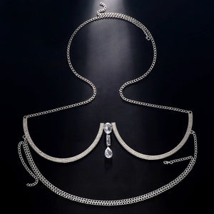 Fashion Water Drop Chest Bracket Jewelry Bra Top Necklace Rhinestone 2024 Sexy Body Chain Jewelery Lingerie Bikini Harness Club