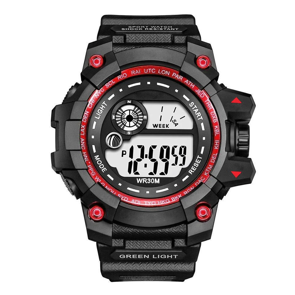 Hot Trend Vault men's LED digital watch with luminous display, waterproof sport design, military style, suitable for outdoor activities.