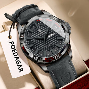 Luxury men's waterproof quartz leather watch with date display from Hot Trend Vault, featuring a sleek, stylish design.