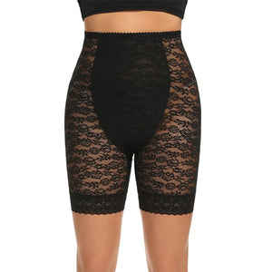 High waisted Miss Moly shapewear body shaper shorts with lace, offering firm control for women, by Hot Trend Vault.