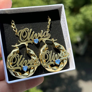 DUOYING Custom Birthstone Jewelry Set Persoanlized Nameplate Pendant Necklace 30mm Hoop Earrings Gold For Women Jewelry Gift