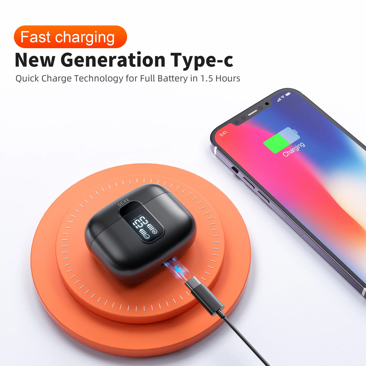 Wireless Headphones,QERE E50,NEW TWS Bluetooth 5.3,HD Microphone,HIFI Earphones,13mm Driver,Display screen+touch,4 Mics+ENC Call