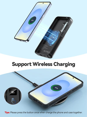 Wireless charger power case for Galaxy S25 with 10,000mAh capacity by NEWDERY, compatible with Hot Trend Vault.