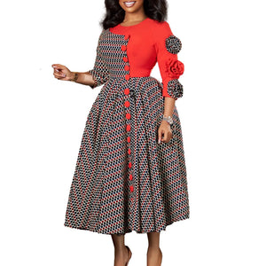 Elegant Dresses for Women 2025 Fall Fashion African 3/4 Sleeve Party Birthday New Robe Chic 3D Flower Plaid Evening A-Line Dress