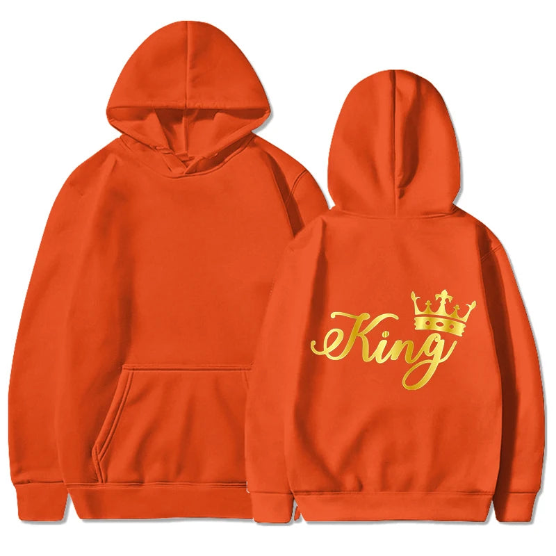 New King Queen Hoodies Pullover Unisex Couples Hooded Sweatshirt Harajuku Streetswear Long Sleeve Valentine's Day Hoodie