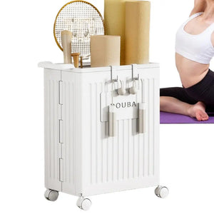 Hot Trend Vault yoga mat storage organizer with wheels, folding design for easy transport and storage of yoga mats.