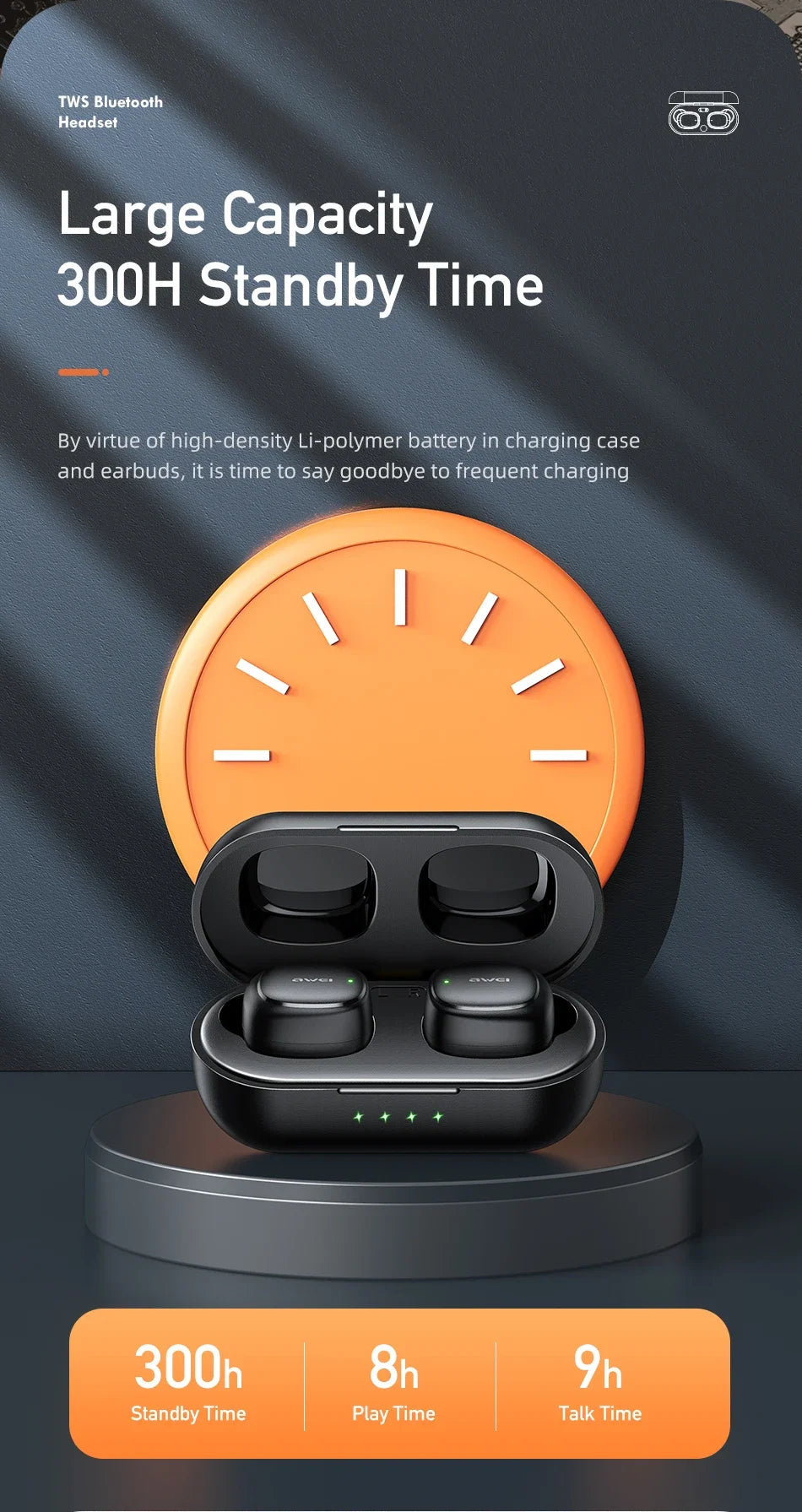 Awei T13 Pro Bluetooth 5.3 Earphone Wireless Bluetooth Headset In-Ear TWS Earbuds With Mic HiFi Bass Stereo Gaming Headphones