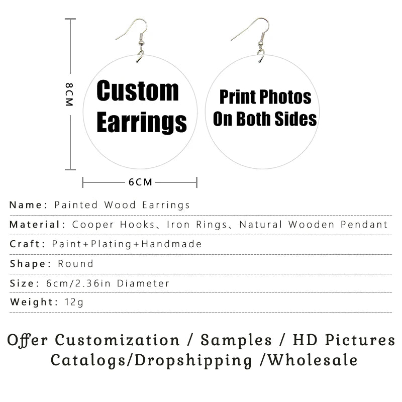 SOMEHOUR Customized African Wooden Drop Earrings Making Picture Printed 3 Sizes Personalized Wood Dangle For Women Gifts 10Pairs