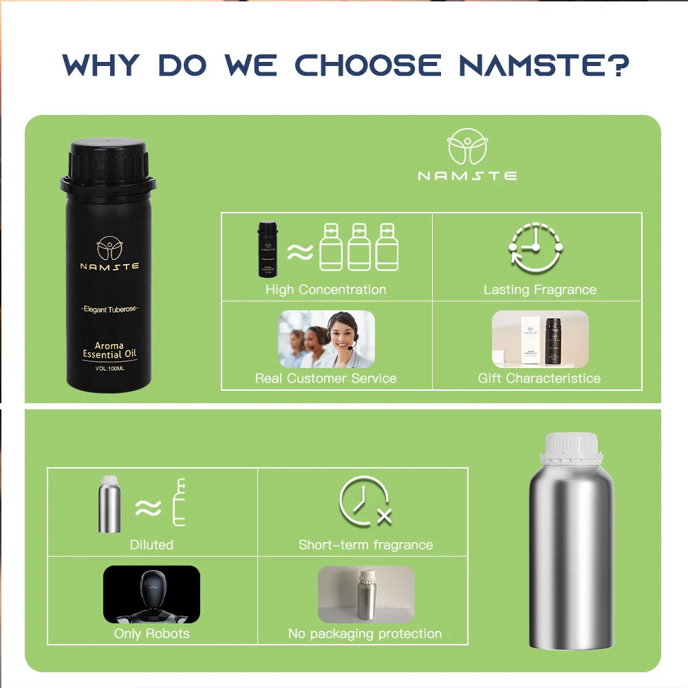 Namstecar perfume fragrance oil 100ml for home diffuser with four 5ml scent samples, by Hot Trend Vault, in a sleek bottle.