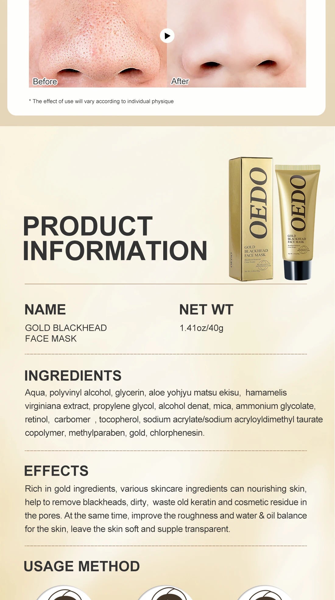 OEDO Blackhead Removal Mask by Hot Trend Vault, pore tightening whitening mask for all skin types with oil control and moisturizing benefits.