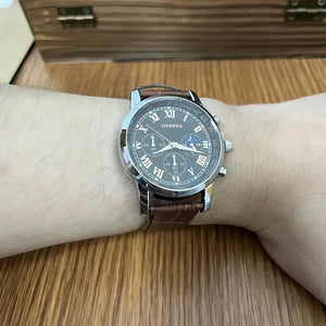 Men's Hot Trend Vault Yolako leather strap quartz analog watch, stylish accessory with a sleek design for business attire.