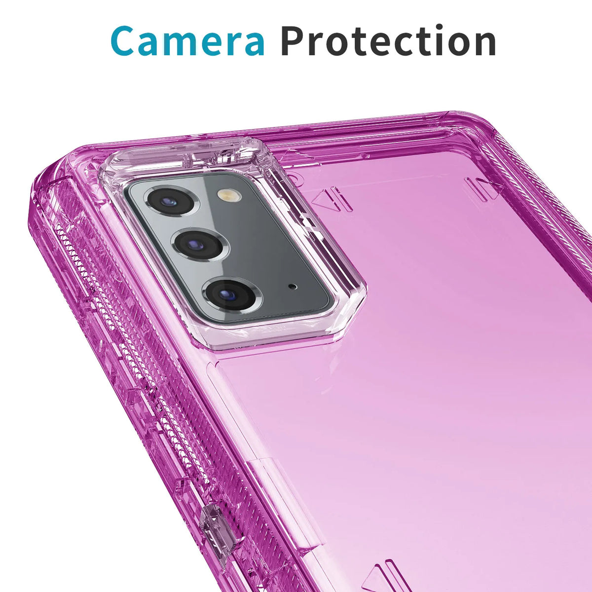 Hot Trend Vault Galaxy Note20 Ultra transparent shockproof case with two tempered glass screen protectors on a white background.