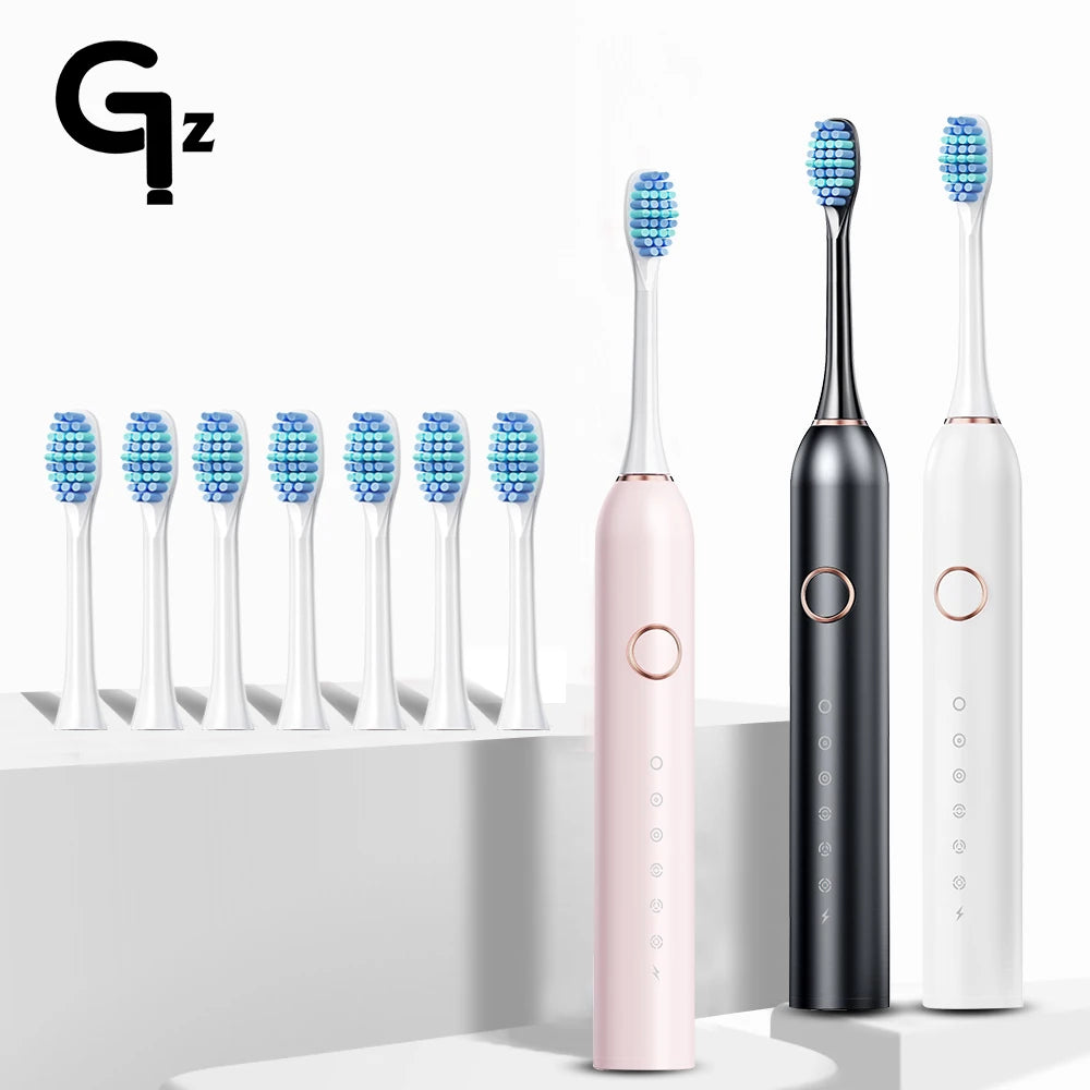 Hot Trend Vault GeZhou Sonic Electric Toothbrush for adults with 6 modes, timer, USB rechargeable, includes replacement heads.