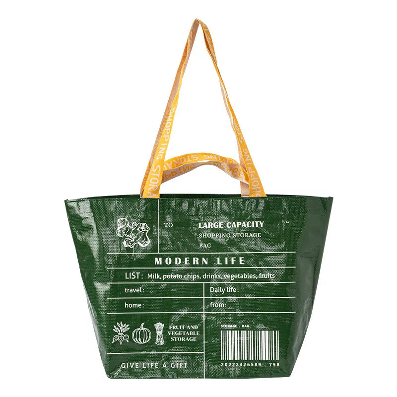 Foldable reusable waterproof shopping tote by Hot Trend Vault, eco-friendly design with sturdy handles and compact storage for eco shoppers.