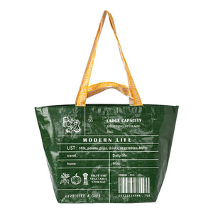 Foldable reusable waterproof shopping tote by Hot Trend Vault, eco-friendly design with sturdy handles and compact storage for eco shoppers.