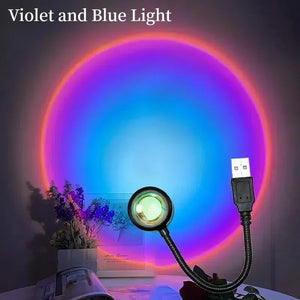 Hot Trend Vault USB Sunset Lamp with rainbow neon glow, ideal for bedroom decor and photography, versatile RGB mood lighting.
