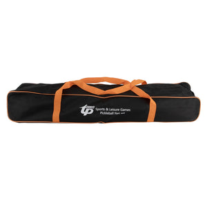 Hot Trend Vault portable pickleball net set with four paddles, balls, and carry bag for backyard family fun.