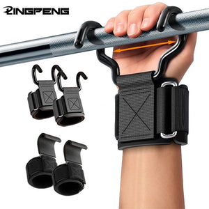 1PairWeight Lifting Hook Grips With Wrist Wraps Hand-Bar Wrist Strap Gym Fitness Hook Weight Strap Pull-Ups Power Lifting Gloves