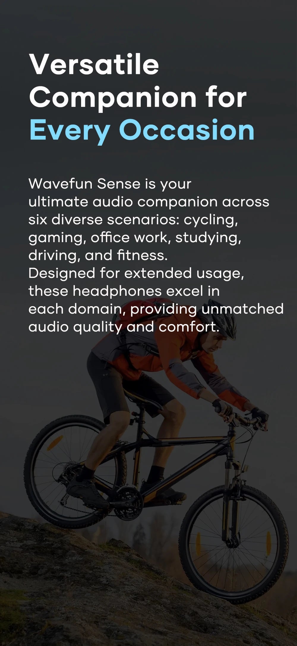 Wavefun Sense Open Ear Headphones Bluetooth Earphone with Adjustable Ear Hook Super Bass Earbuds BT5.3 Headsets with Microphone