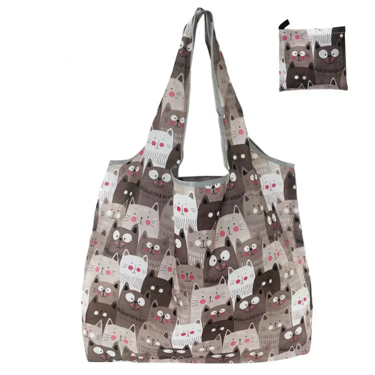 Reusable large eco-friendly shopping tote bag for women by Hot Trend Vault, foldable design with carrying case