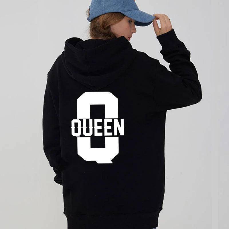 New Fashion Couple Hoodies King Queen Printed Hooded Seatshirts Streetwear Casual Pullover Tops Lovers Valentine's Day Hoodies