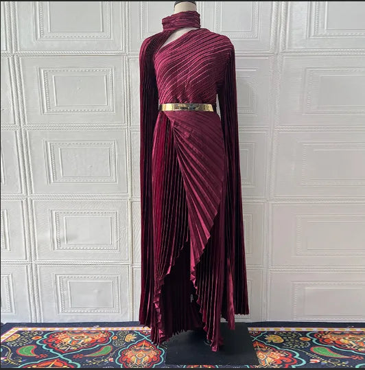 Elegant Party Dress for Women Temperament Fashion 2025 Fall Winter New Batwing Sleeve Shawl Split Vestidos Evening Long Dresses