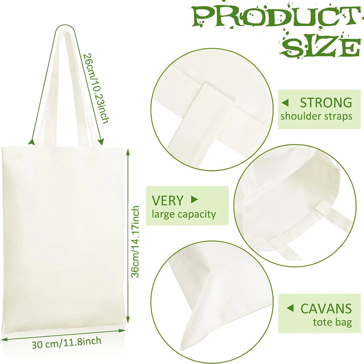 Six reusable canvas tote bags by Hot Trend Vault, eco-friendly and durable grocery bags for eco-conscious shoppers.