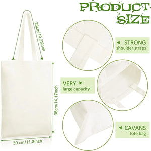 Six reusable canvas tote bags by Hot Trend Vault, eco-friendly grocery shopping bags with durable construction and stylish design.