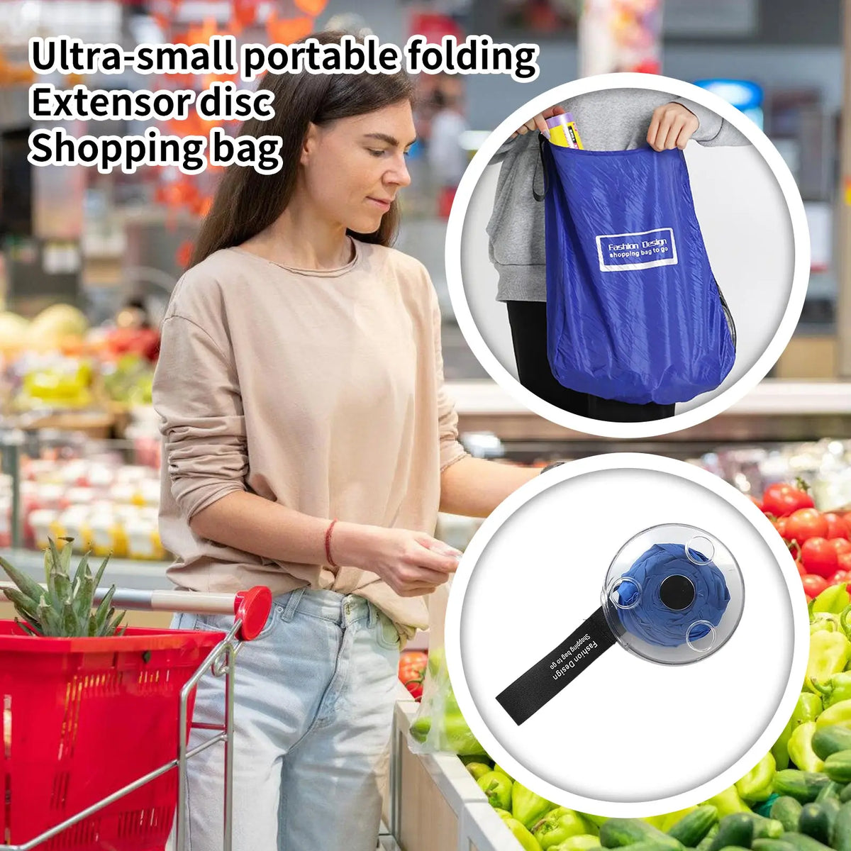 Large capacity reusable shopping bag from Hot Trend Vault, portable tote with sturdy handles for travel and grocery shopping.