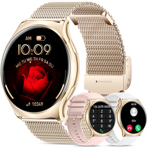 Smart Watches(Answer/Make Calls),1.43" Large Screen Fitness Tracker For iPhone/Android,Pedometer/Message Alerts,Gift for Family