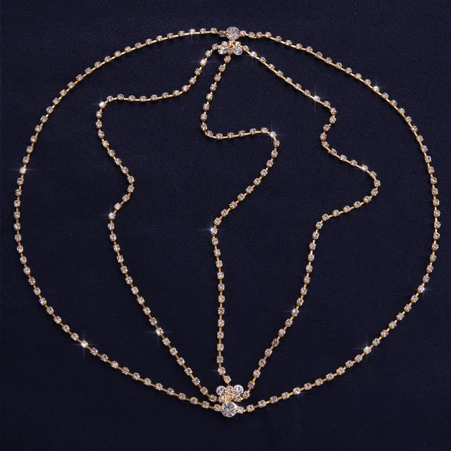 Crystal bridal forehead chain with stone fans and bling accents, luxurious headpiece for women by Hot Trend Vault.