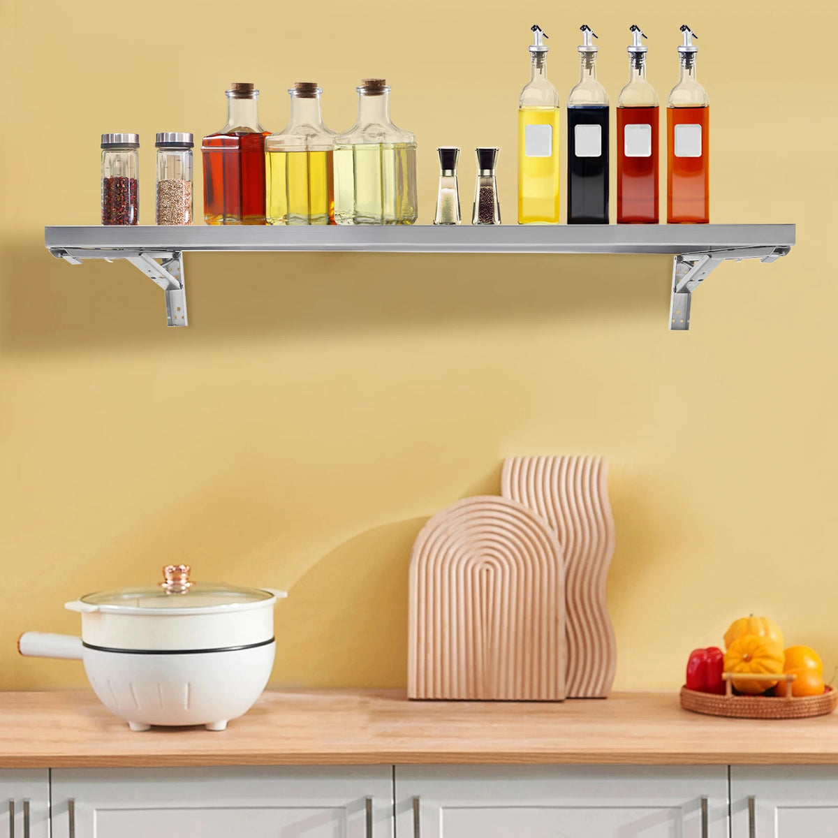 304 Stainless Steel Wall-Mounted Folding Table, Concession Shelf - Max Load 110lbs, Modern Rectangle Foldable Shelf for Kitchen