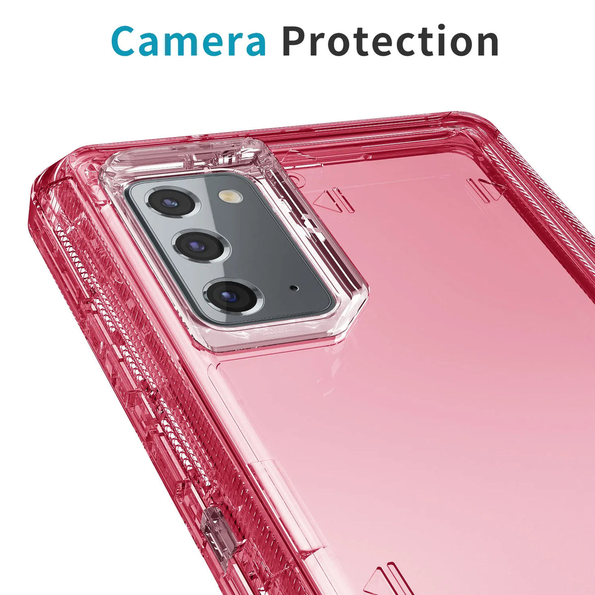 Hot Trend Vault Galaxy Note20 Ultra transparent shockproof case with two tempered glass screen protectors on a white background.