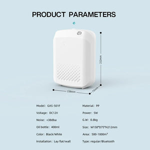 Hot Trend Vault LuxPerfume essential oil diffuser, 400ml wall-mounted hotel diffuser shown in sleek design with mist outlet and control panel.