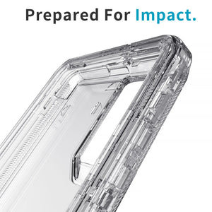 Hot Trend Vault Galaxy Note20 Ultra transparent shockproof case with two tempered glass screen protectors, showing the protective accessories.