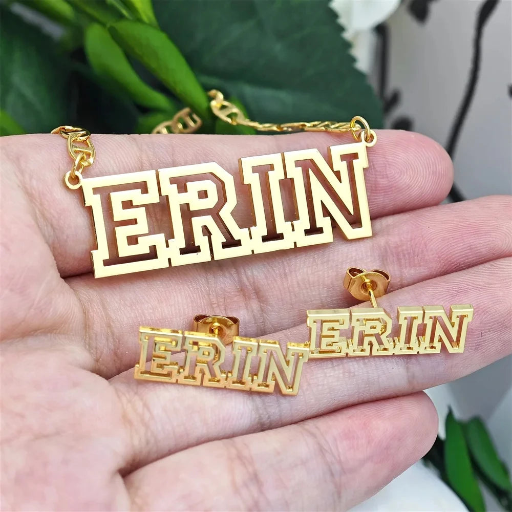 Personalized Name Kids Set Necklace Custom Letter Bracelet Stainless Steel Mini Earrings Gift for Kids