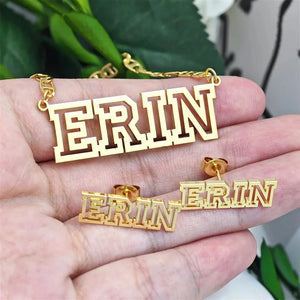 Personalized Name Kids Set Necklace Custom Letter Bracelet Stainless Steel Mini Earrings Gift for Kids
