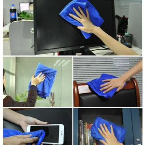 Lint-free microfiber cleaning cloths from Hot Trend Vault, shown in a stack ready for home cleaning tasks.