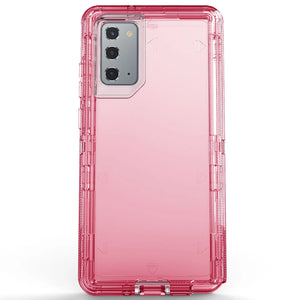 Hot Trend Vault Galaxy Note20 Ultra transparent shockproof case with two tempered glass screen protectors, shown on a white background.