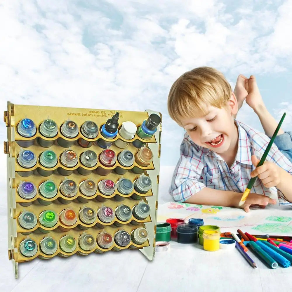 Wooden Paint storage rack 35-hole wall mount Paint Round Bottle Organizer Display Stand For Miniature Paint Set