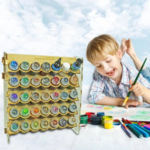 Wooden Paint storage rack 35-hole wall mount Paint Round Bottle Organizer Display Stand For Miniature Paint Set
