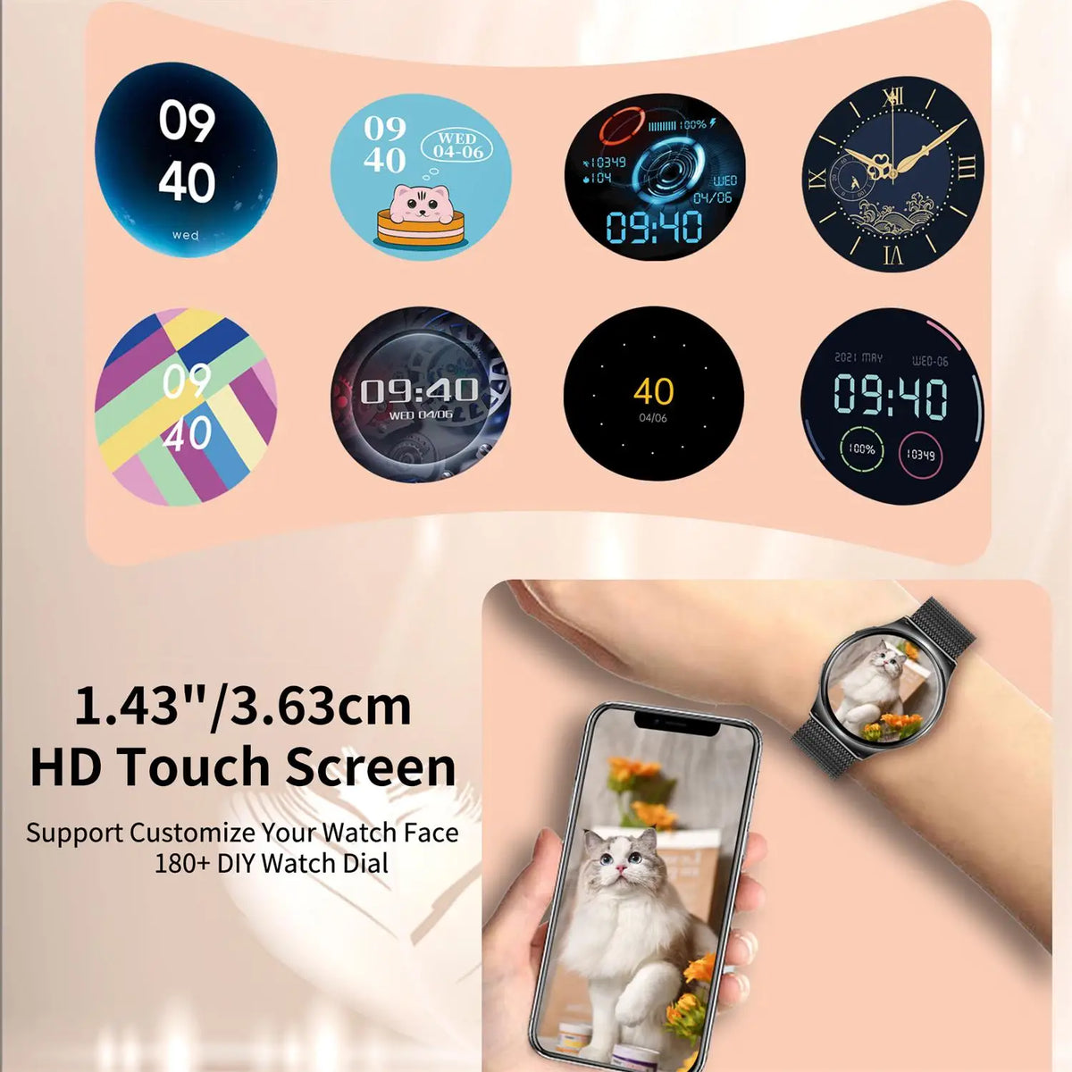 Smart Watches(Answer/Make Calls),1.43" Large Screen Fitness Tracker For iPhone/Android,Pedometer/Message Alerts,Gift for Family